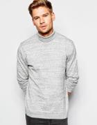 Asos Roll Neck Sweater In Cotton - Gray Nep
