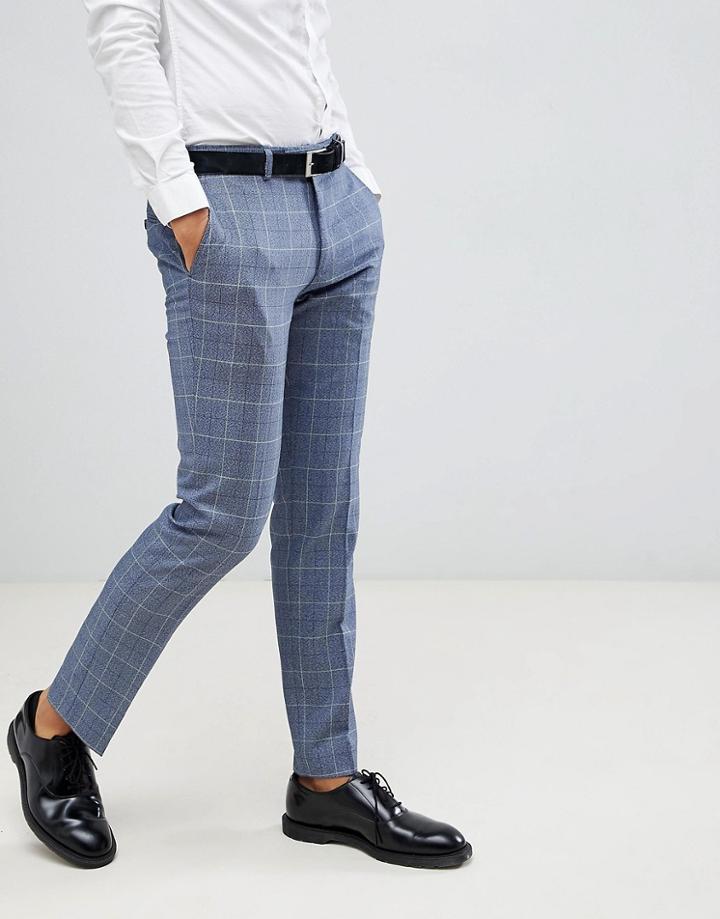 Farah Skinny Trousers In Navy Check - Navy