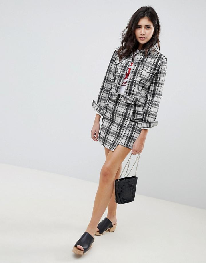 Asos Design Denim Skirt Two-piece In Check - Multi