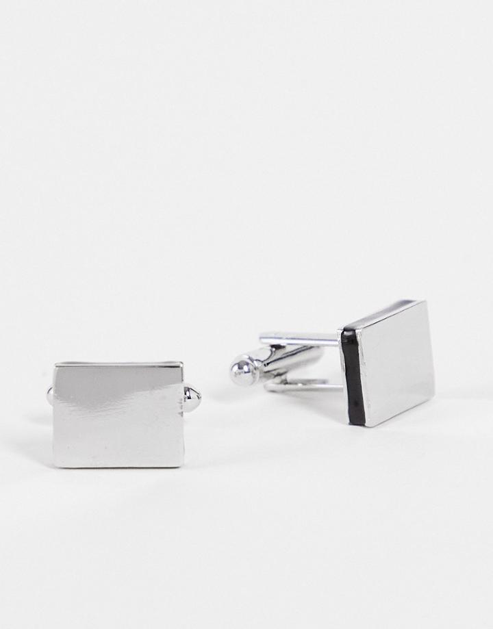 Asos Design Square Cufflinks With Black Enamel Edges In Silver Tone-gold