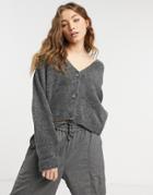 Asos Design Boxy Cardigan With Turn-up Cuffs In Charcoal-green