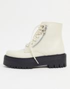 Topshop Zip Detail Chunky Boots In Off White