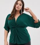 Outrageous Fortune Plus Knot Front Jersey Top In Green - Green