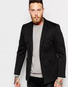 Asos Slim Fit Blazer In Neoprene With Raw Edges - Black