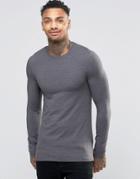 Asos Extreme Muscle Long Sleeve T-shirt With Crew Neck In Charcoal - Charcoal