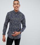 Selected Homme Tall Shirt With All Over Print In Slim Fit - Navy
