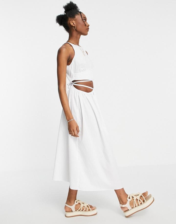 Asos Design Cotton Poplin Tie Wrap Midi Sundress In White