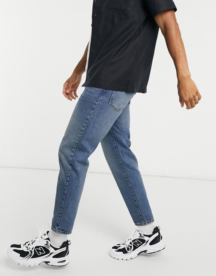 Asos Design Classic Rigid Jeans In Vintage Dirty Wash Blue-blues