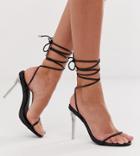 Missguided Tie Leg Heeled Sandal In Black - Black
