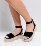 Asos Thea Wide Fit Espadrille Flatform Sandals - Black