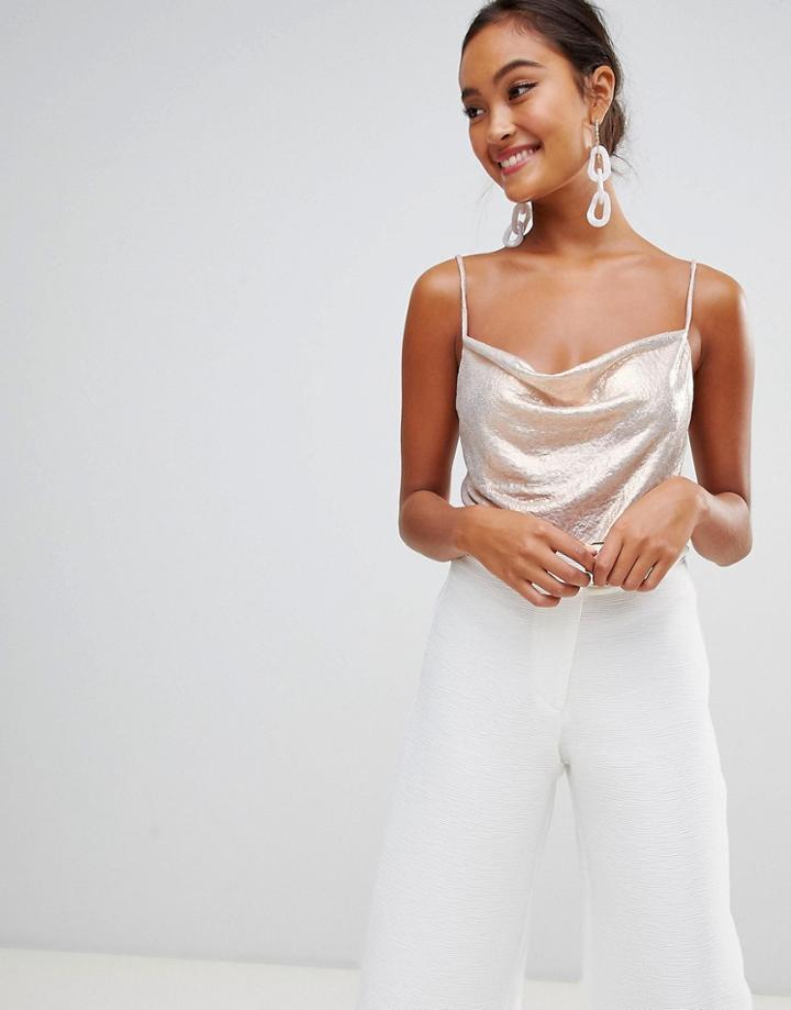 Miss Selfridge Cami Top With Cowl Neck In Metallic - Gold
