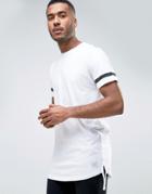 Jack & Jones Core Longline T-shirt With Arm Stripe Back Panel And Seem Tie - White