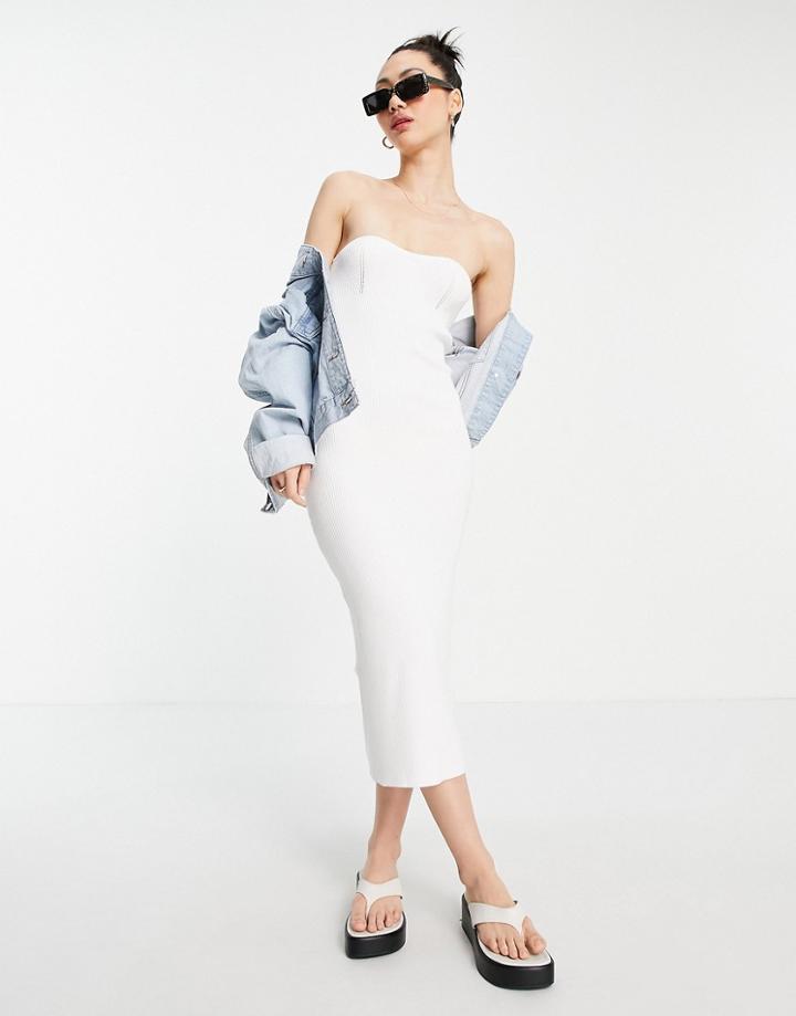 Asos Design Bandeau Maxi Dress With Sweetheart Neckline In Cream-white