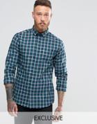 Heart & Dagger Slim Shirt In Check With Cut Away Collar - Navy
