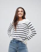Brave Soul Crew Neck Sweater In Stripe - Cream