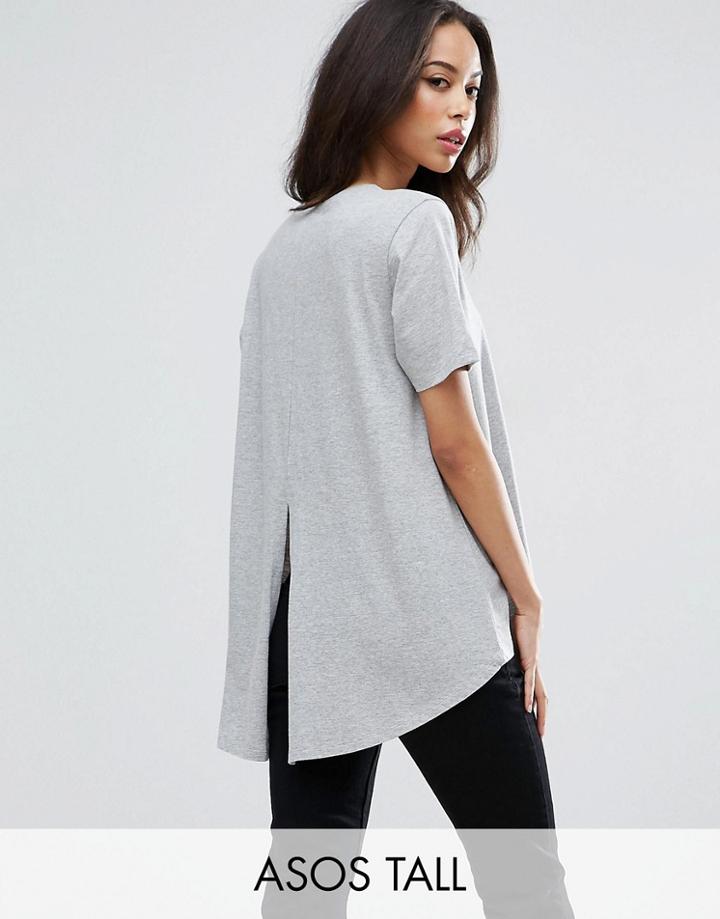 Asos Tall Dip Back Split T-shirt - Gray