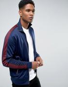 New Look Track Jacket In Navy With Burgundy Stripe - Navy