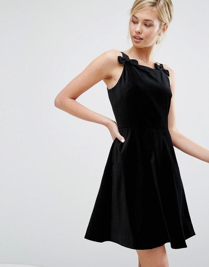 Ted Baker Velvet Skater Dress With Bow Detail - Black
