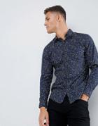 Selected Homme Smart Shirt In Slim Fit All Over Print - Navy
