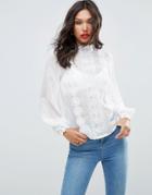 Asos High Neck Blouse With Lace Trims - White