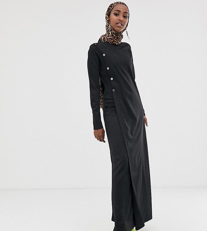 Verona Long Sleeved Maxi Dress With Button Detail In Black