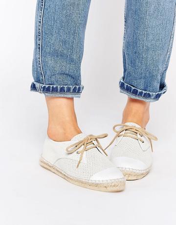 Bronx Lace Up Espadrille Flat Shoes - White