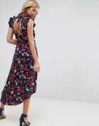 Asos Maxi Tea Dress With Cut Out Back Detail In Grunge Floral Print - Multi
