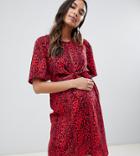 New Look Maternity Animal Print Tie Front Dress In Red Pattern - Red