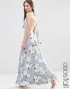 Asos Tall Open Back Maxi Dress In Floral Print - Multi