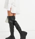 Public Desire Wide Fit Lingo Chunky Over The Knee Boots In Black