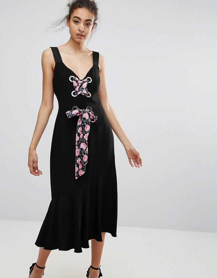 Warehouse Occasion Lace Up Skater Dress - Multi