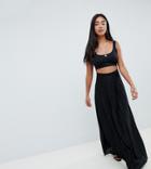 Asos Design Petite Crop Top Pleated Maxi Dress-black