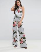 Mango Tropical Print Wide Leg Jumpsuit - Blue