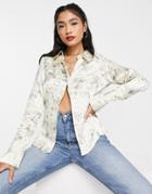 Topshop Daisy Print Fitted Shirt In Monochrome-black