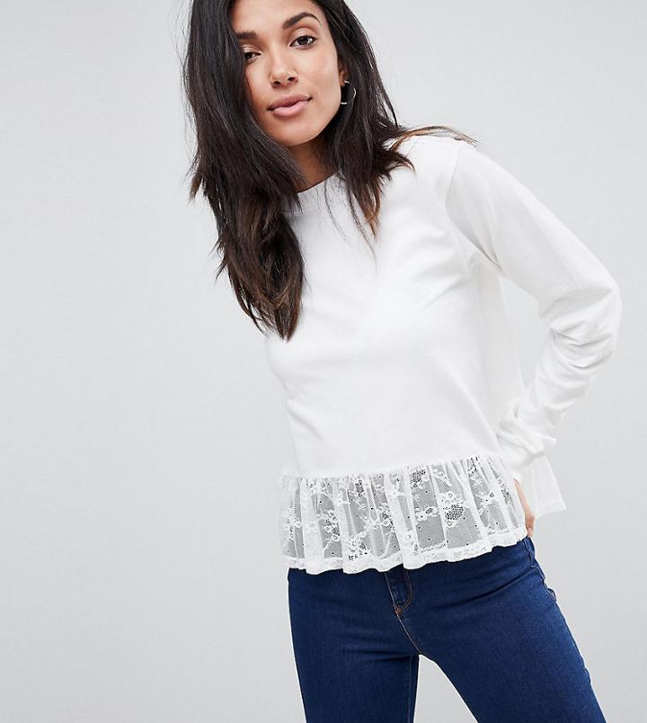 Asos Tall Sweat With Lace Hem - Cream
