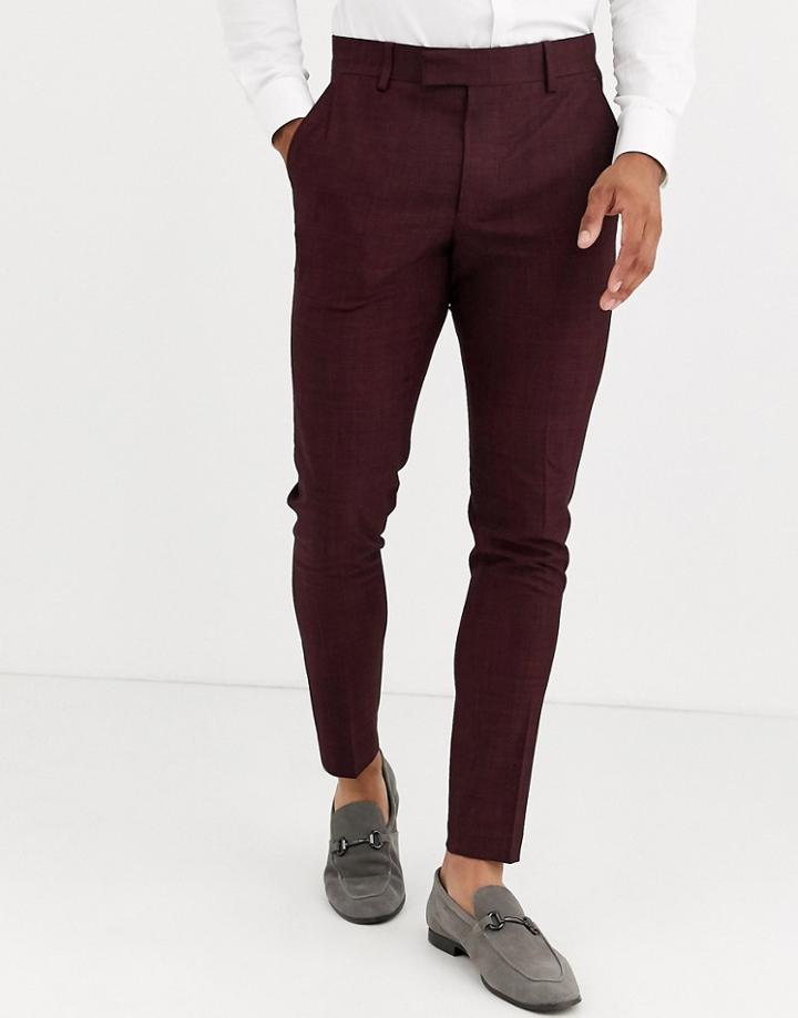 Asos Design Wedding Super Skinny Suit Pants In Wine Crosshatch