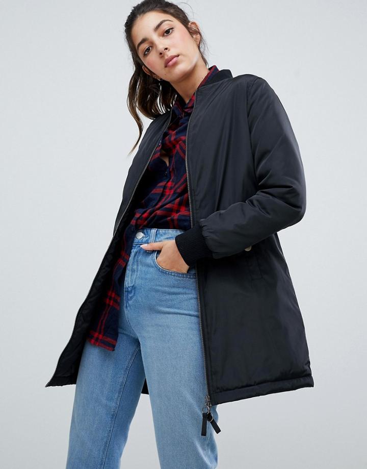 Brave Soul West Longline Bomber Jacket - Black