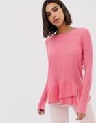 Pieces Long Sleeve Frill Top-pink