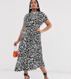 Asos Design Curve Cowl Neck Tie Waist Maxi Dress In Mono Animal-multi