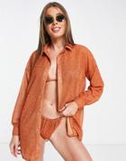 Asos Design Glitter Beach Shirt In Rust - Part Of A Set-copper