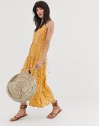 Band Of Gypsies Button Front Tiered Maxi Dress In Yellowfloral Print - Yellow