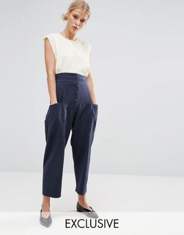 Zacro High Waisted Pants With Button Front - Blue
