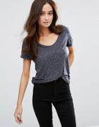 Jdy V Neck T-shirt With Turn Up Sleeve - Gray