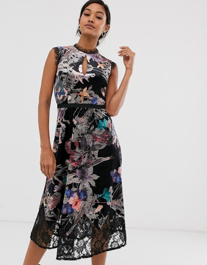 Little Mistress Cap Sleeve Embroidered Midi Skater Dress-multi