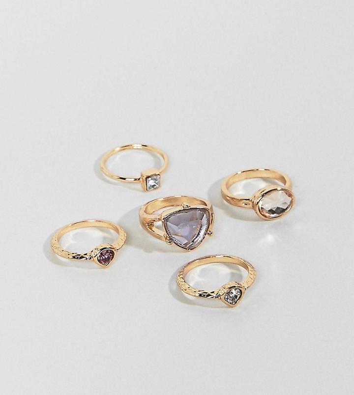 Monki Multi Colored Pack Rings In Gold - Gold