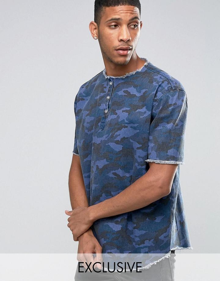 Liquor & Poker Denim Camo T-shirt - Navy