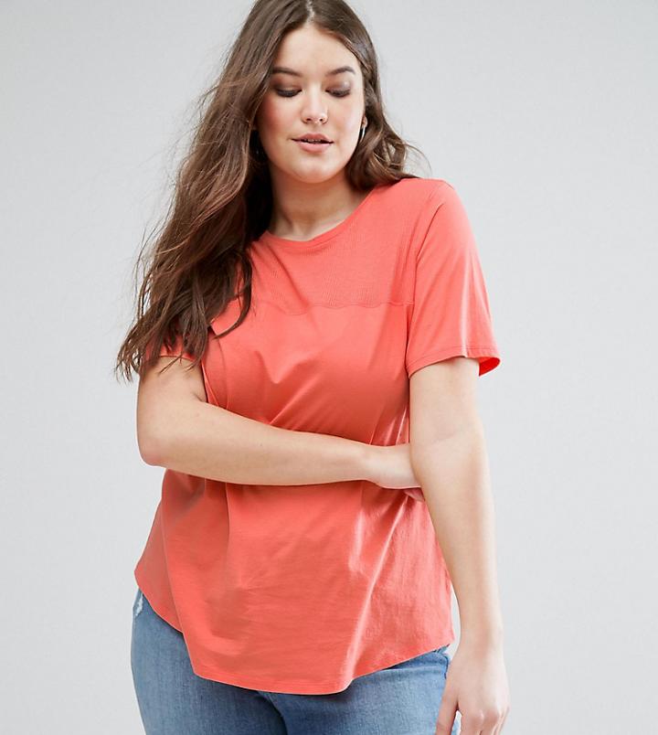 Asos Curve T-shirt With Contrast Rib Yoke - Pink