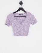 Asos Design Fitted Crop Top With Notch Neck In Lilac & Black Heather Rib-multi