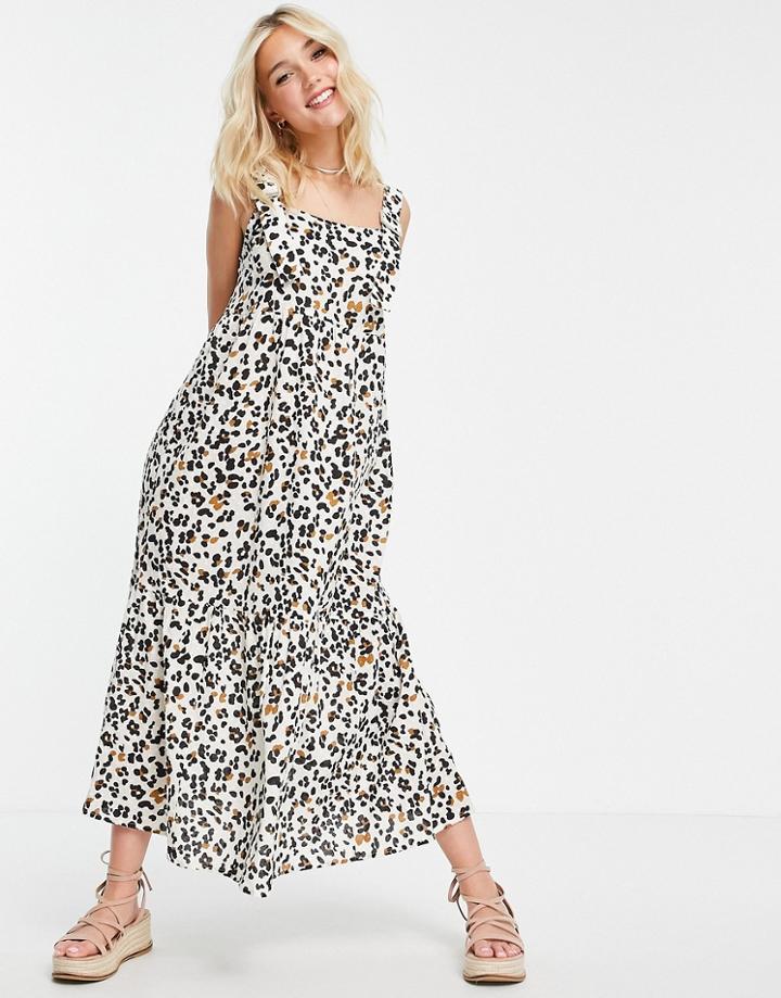 Asos Design Overalls Strap Midi Sundress In Bubble Texture In Animal Print-multi