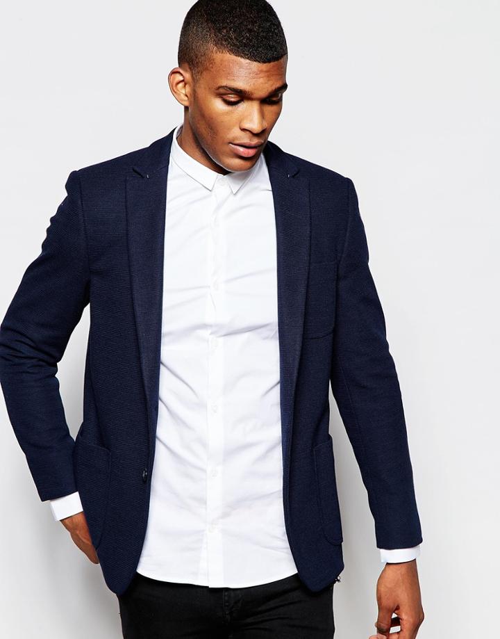 Vito Jersey Blazer In Slim Fit - Navy